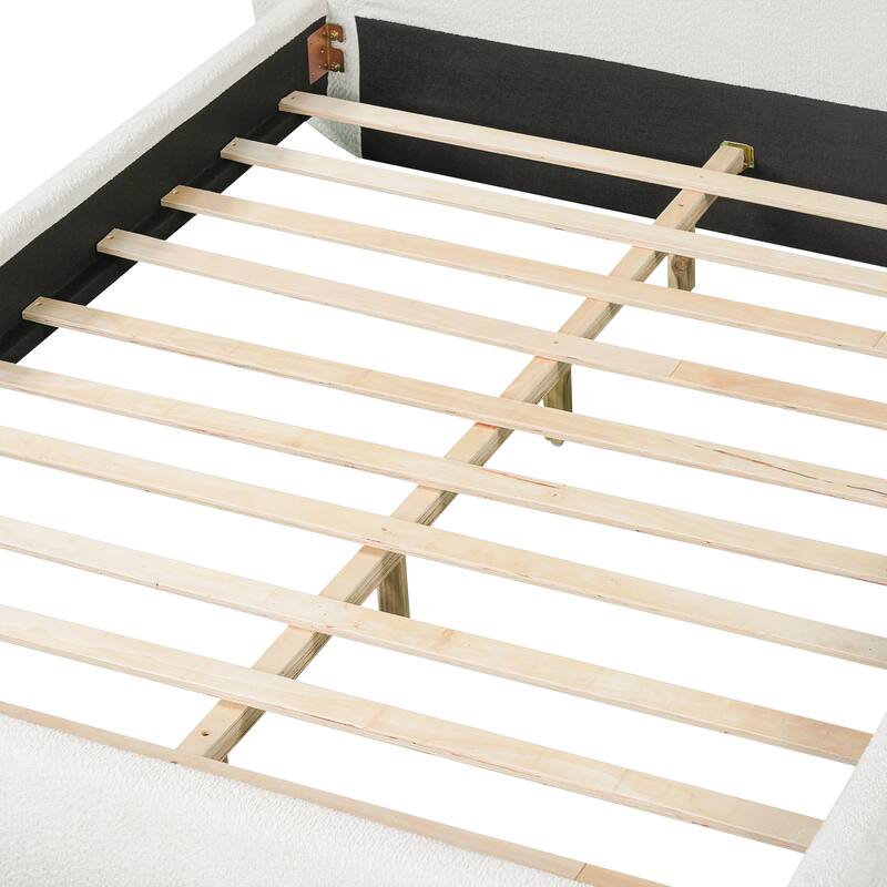 Christopher Knight Home - Modern Boucle Upholstered Platform Bed with Thick Curved Headboard and Solid Wood Legs