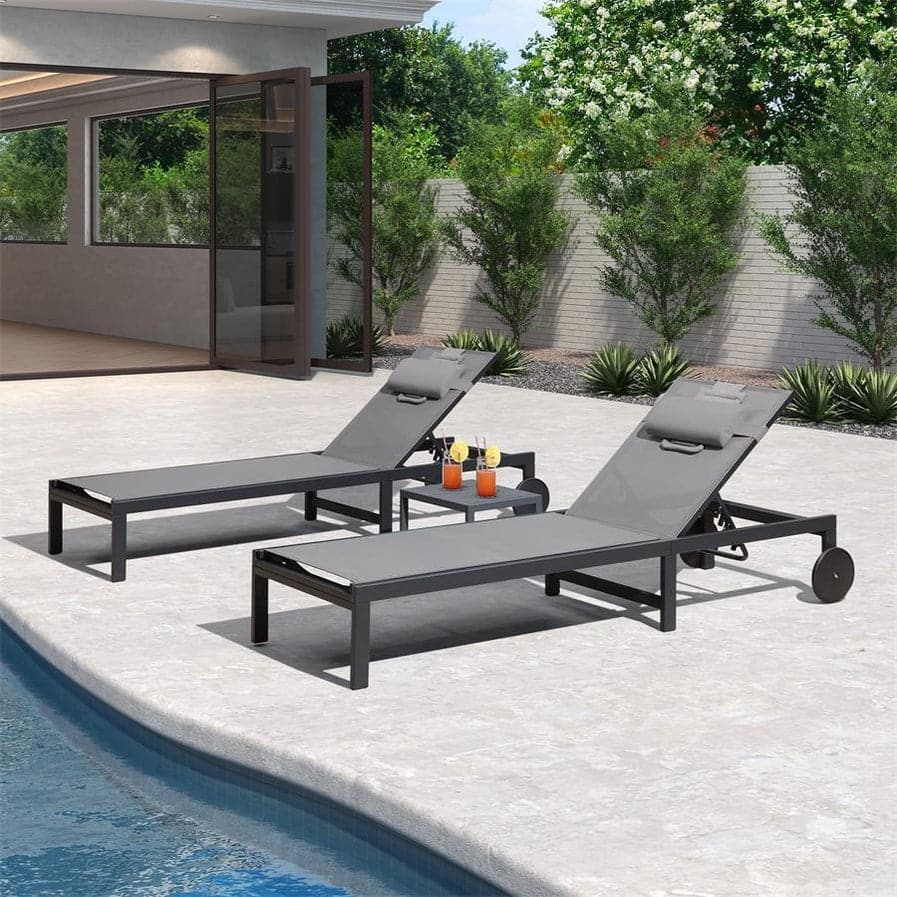 PURPLE LEAF Outdoor Tanning Lounge Chair Set with Face Hole Adjustable Reclining Chairs