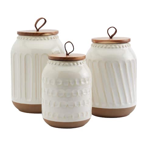 Tabletops Gallery 3PC Ziggy Canisters with Acacia Wood Lid