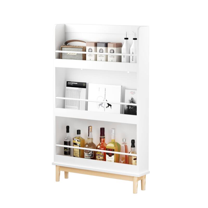 Wall-Mounted Kids Bookshelf With 4 Front-Facing Display Shelves, Modern Book Rack With Natural Wood Base