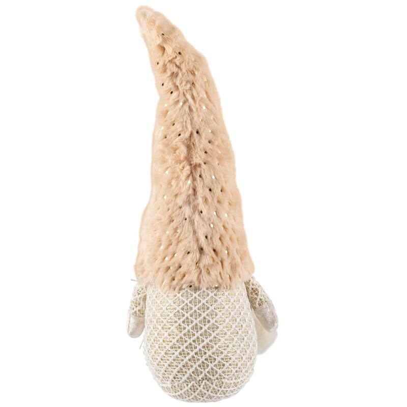 Girl Gnome in Faux Fur Hat Christmas Figure - 12" - Beige