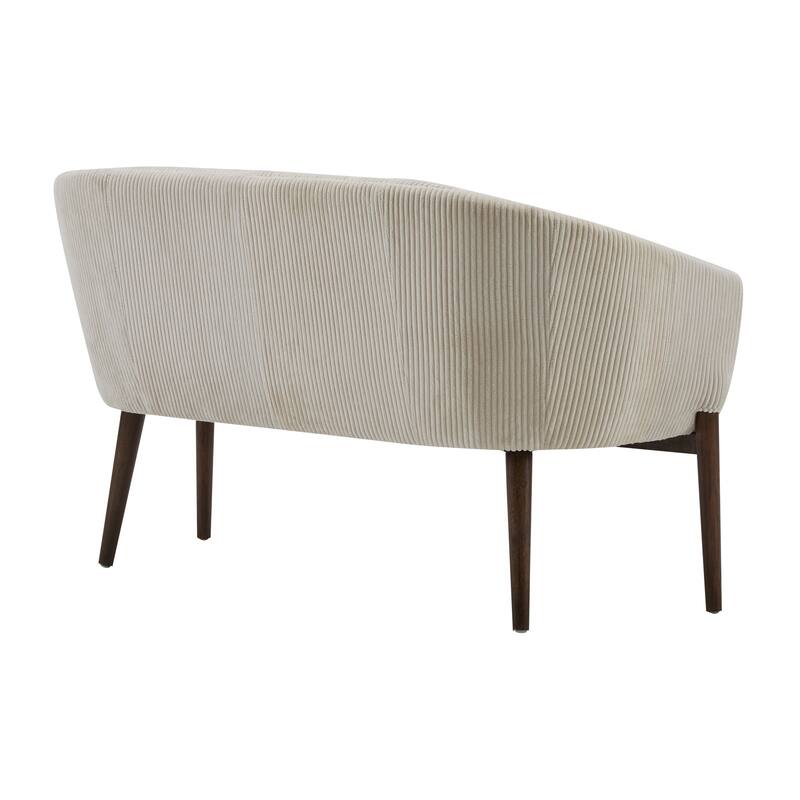 Mid-Century Modern Corduroy 2-Seater Sofa with Tufted Stitching, Recessed Arms and Walnut Legs, for Living Room Apartment