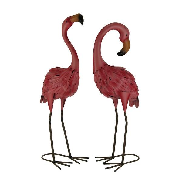 Shop Set Of 2 Decorative Metal Pink Flamingo Yard Statues 21 5 X