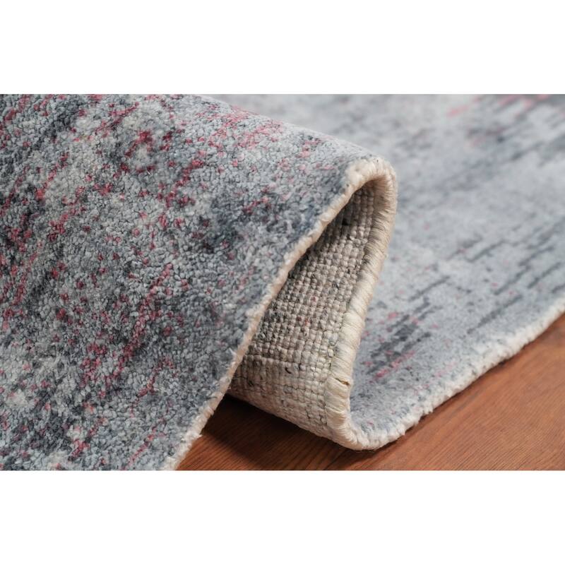 Hand Knotted Oriental Viscose Silk Carpet Modern All-Over Greys & Charcoal Abstract Area Rug - 4' 0'' X 2' 0''