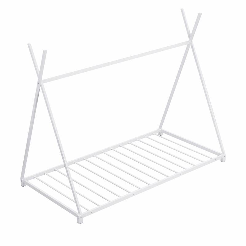 Metal Twin Size House Platform Bed with Triangle Structure