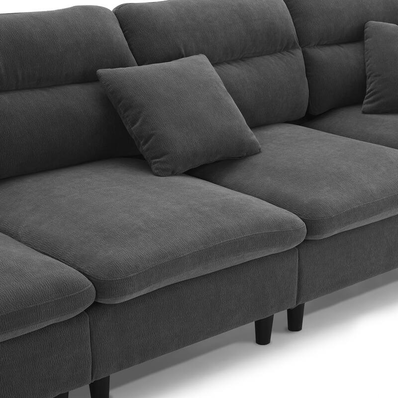 Convertible Sectional Sofa,L-Shaped Reversible Couch Set With Free Pillows,5 Seat Cloud Chenille Indoor Furniture With Ottoman
