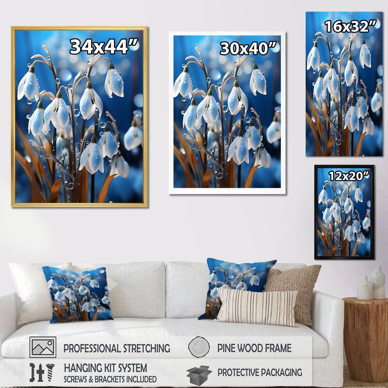 Designart "Winter Snowdrop Flower Photography I" Snowdrops Framed Wall Art Living Room