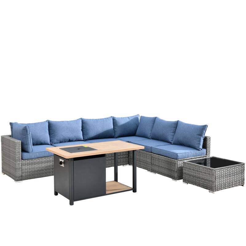 HOOOWOOO 8-piece Wicker Outdoor Patio Furniture Sofa Set Fire Pit Set