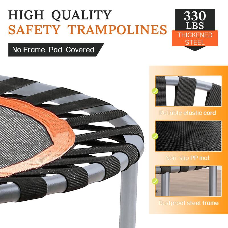 40"/48" Foldable Mini Trampoline Rebounder with Adjustable Foam Handle for Indoor/Outdoor Fitness