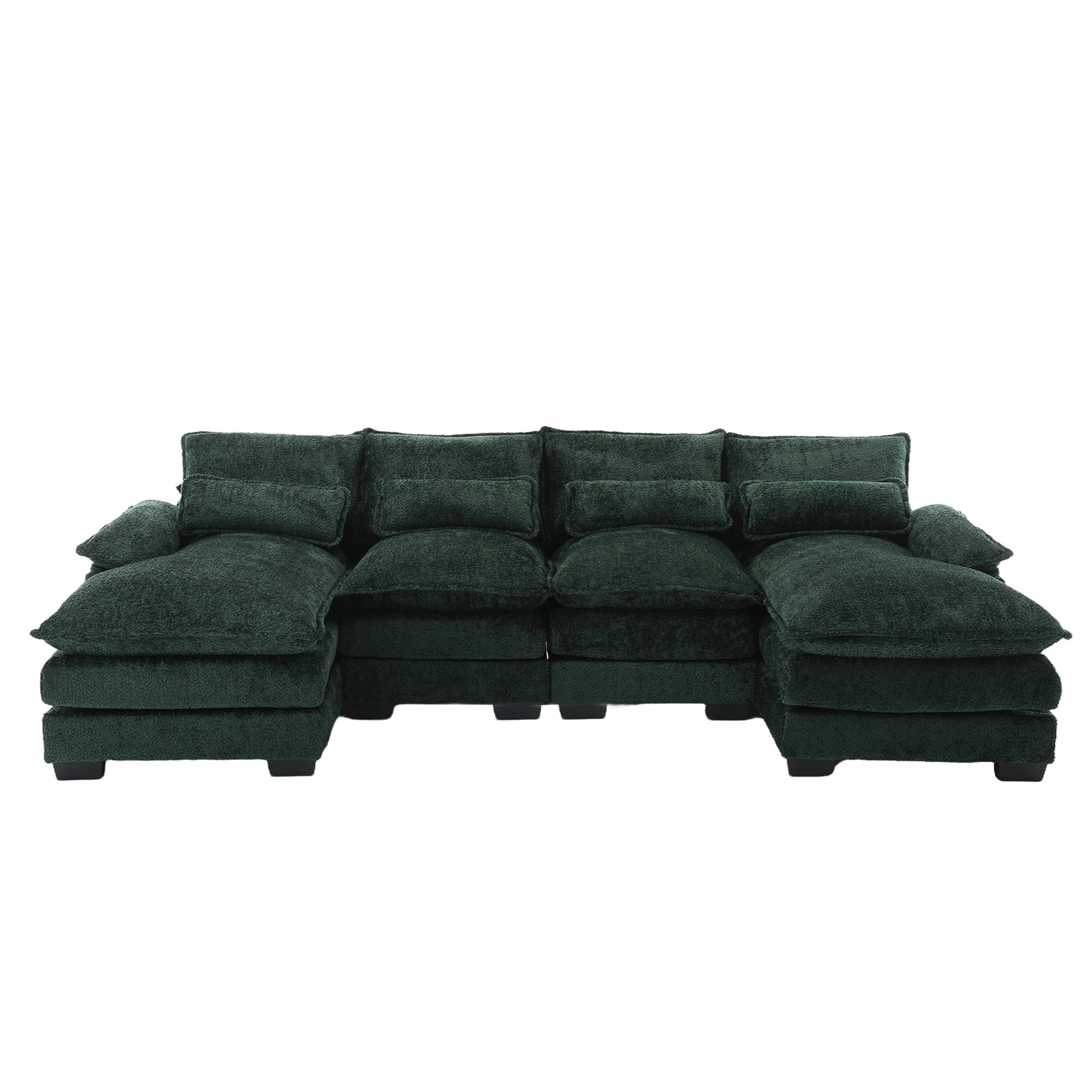 Modern Large chenille Fabric U-Shape Sectional Sofa with Ottomans, Reversible Sofa Couch for Living Room