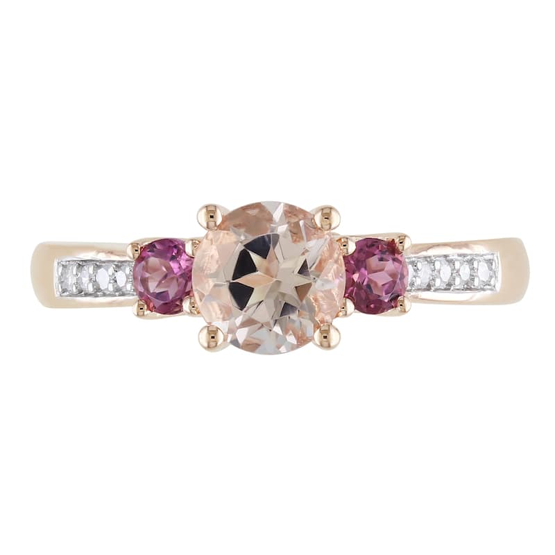 Miadora 10k Rose Gold Morganite, Tourmaline and Diamond 3-Stone Ring