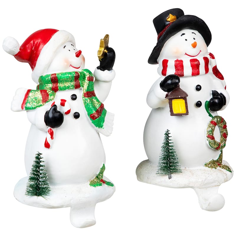 Glittered Snowman Christmas Stocking Holders - 5.75" - Set of 2