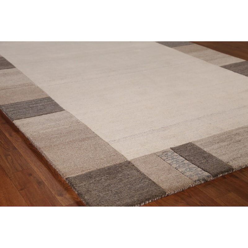 Gabbeh Indian Area Rug Hand-Tufted Beige Wool Carpet - 5'3" x 7'7" - 5'3" x 7'7" - Ivory/Beige