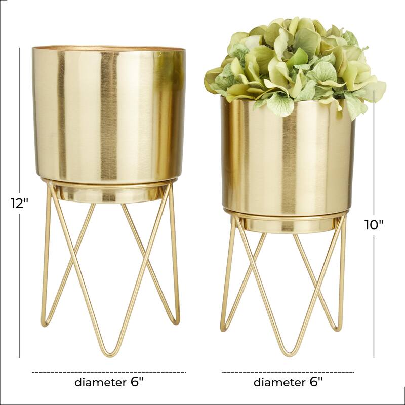 Metal Indoor Outdoor Planter with Removable Stand - Set of 2 Gold - CosmoLiving by Cosmopolitan