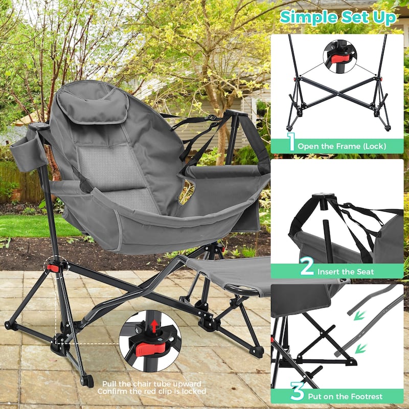 Hammock Camping Chair with Footrest, Outside Foldable Portable Rocking Chairs