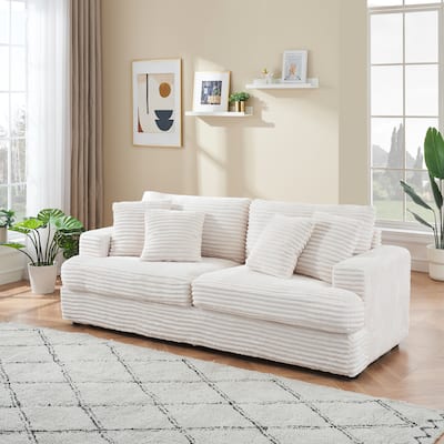 88.58" Corduroy 3 - Seater Sofa, White, Spacious and Comfortable