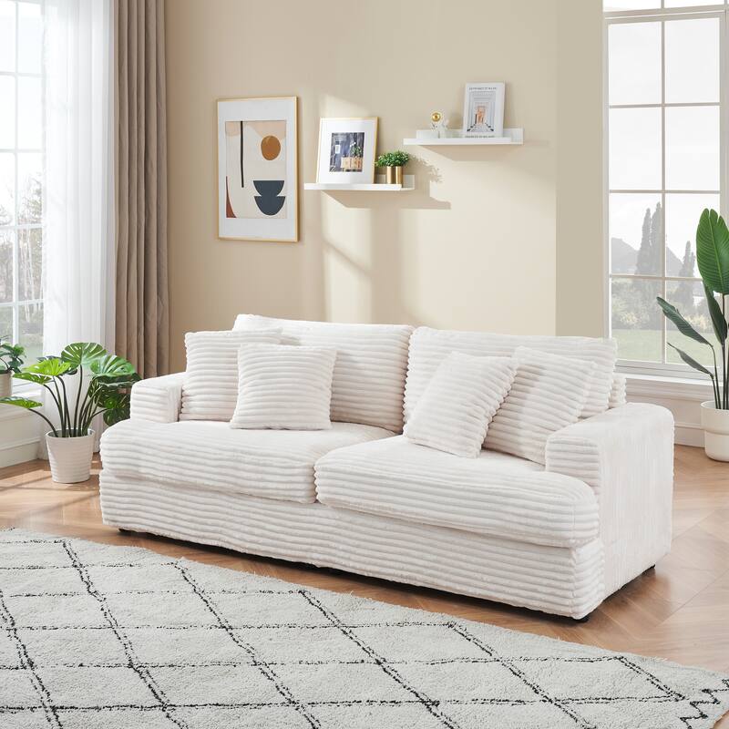 Corduroy Loveseat Sofa with 4 Pillows & Cushions, Upholstered Deep Seat Sofa wSolid Wood Base Frame Recliner Sofa Couch