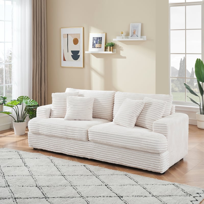 Corduroy Upholstered 3 Seater Sofa, Oversized Cloud Deep Seat Couch with 4 Lumbar Pillows, Loveseat for Living Room, Apartment