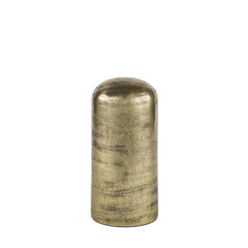 HomeRoots 10" Antiqued Brass Cast Aluminum Cylindrical Tabletop Sculpture - 5.00 in. x 10.25 in. x 5.00 in.