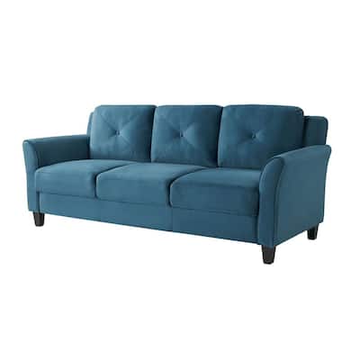 Modern 3-Seater Microfiber Upholstered Sofa with Tufted Cushions and Flared Arms Black Legs - 32.7'' H X 78.7'' W X 31.5'' D