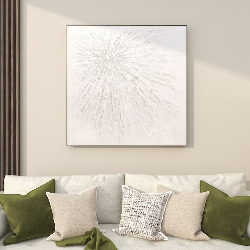 Canvas Starburst Abstract Metallic Living Room Framed Wall Art with Silver Foil Accents - White - CosmoLiving by Cosmopolitan