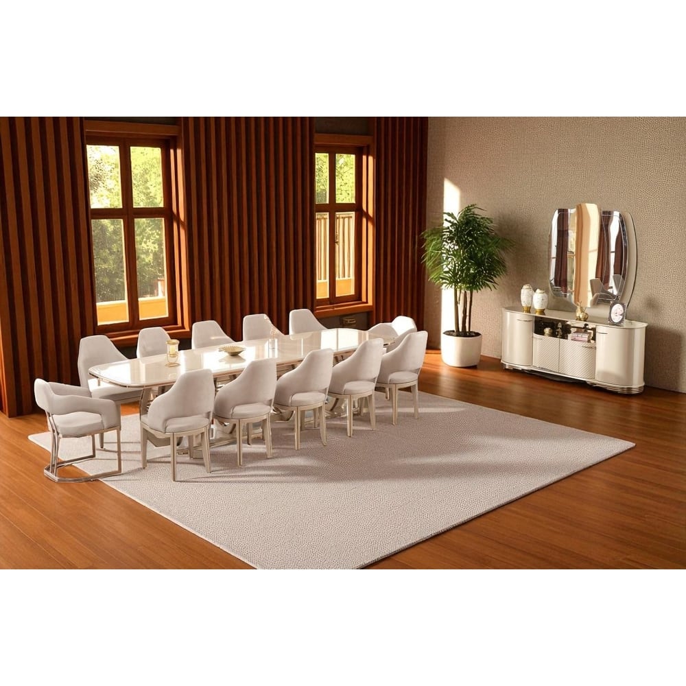 North Rectangular Dining Table, Slat Back Dining Chair And 96" Buffet With Mirror Set