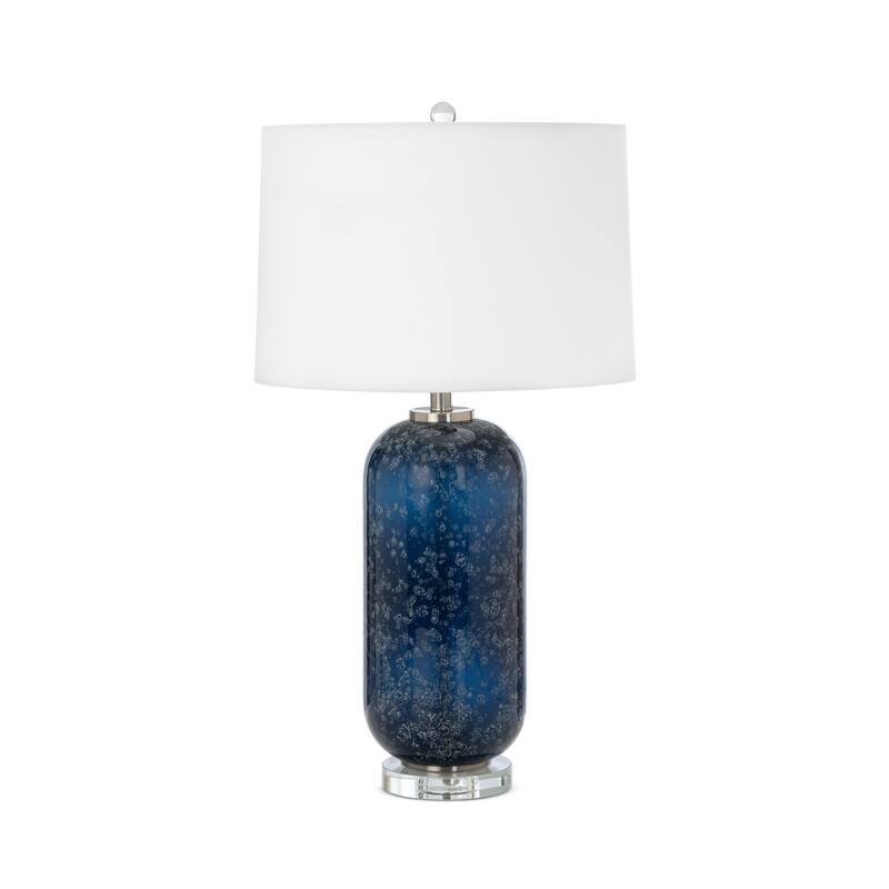 Lux Lighting Stunning Blue Glass Table Lamps with Linen Shade (Set of 2) 3-Way Switch