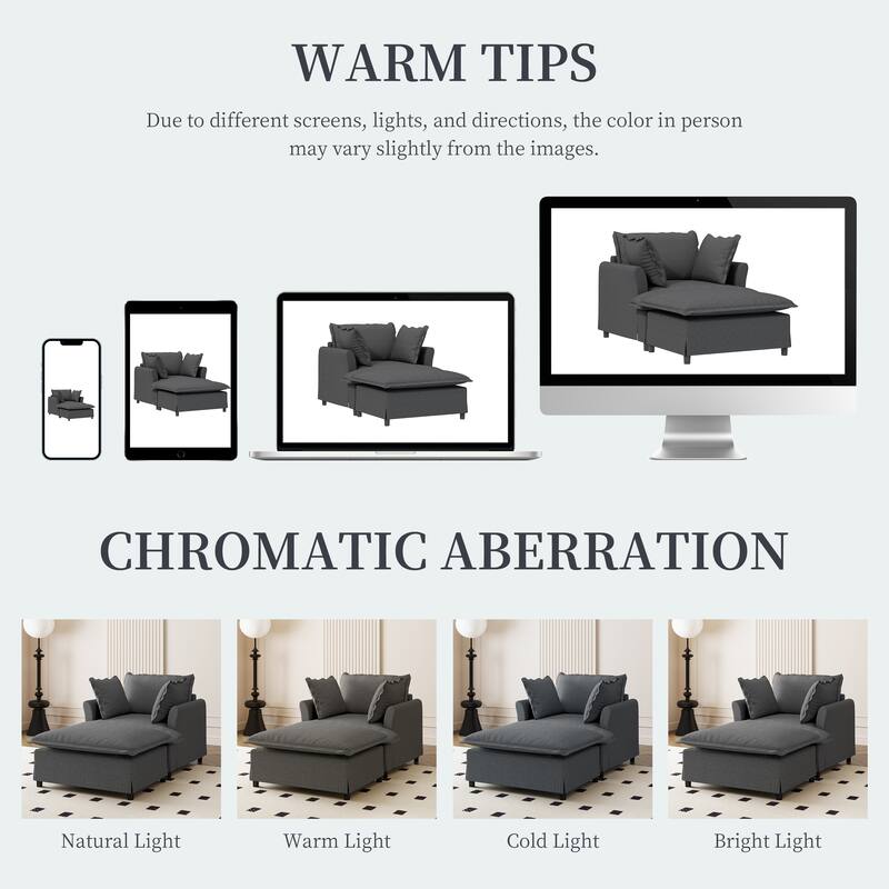 Oversized Chaise Lounge Chenille Single Sofa Bed Lazy Sleeper Armchair with Movable Ottoman for Living Room Bedroom