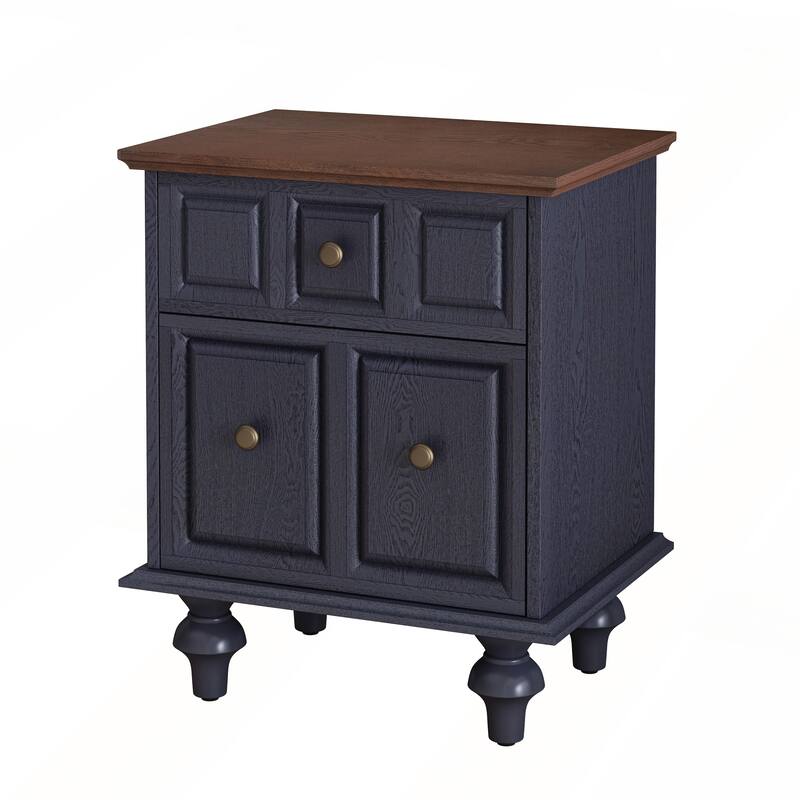 Vintage Nightstand with 2 Drawers and Roman Column Legs Set of 2