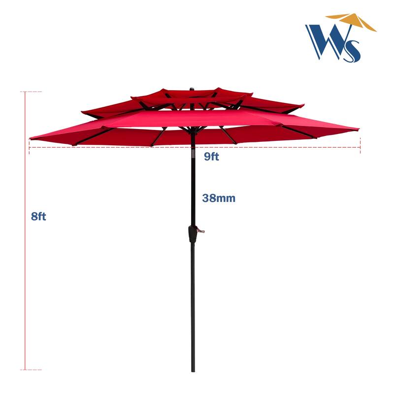 9Ft 3-Tiers Outdoor Patio Umbrella with Crank and tilt and Wind Vents Pool Shade Outside Deck Swimming Pool