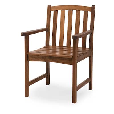 35 in. Lancaster Natural Brown Eucalyptus Wood Outdoor Dining Chair with Arms