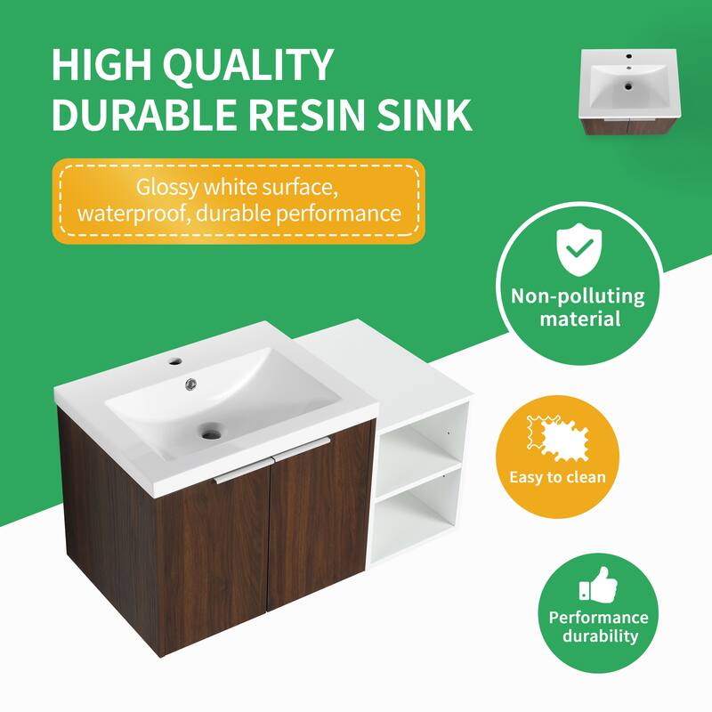 BNK 12/24/36/48/60 Inch Wall-Mounted Bathroom Vanity, Bathroom Cabinet with Doors or Side Shelves
