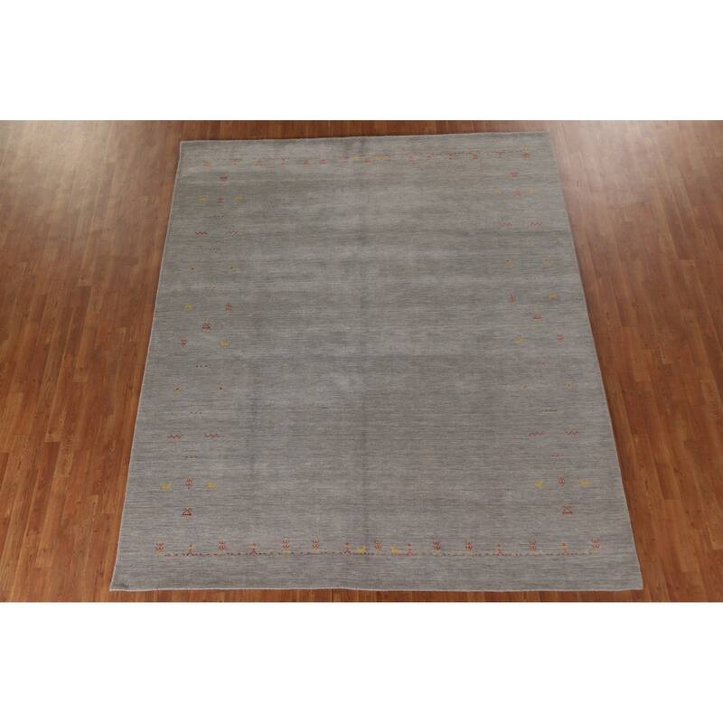 Tribal Gabbeh Area Rug Hand-Knotted Beige Wool Carpet - 8'1"x 9'8"