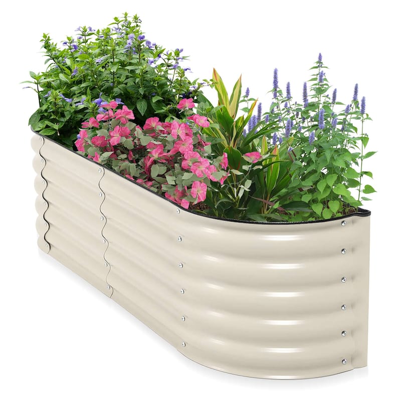Aoodor 60'' x 24'' x 17'' Metal Raised Garden Bed, Outdoor Elevated Planter Box with Rubber Strap Edging - Beige