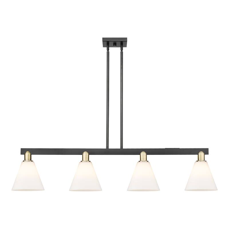 Innovations Lighting Endless Possibilities Arcadia - Berkshire Glass - 4 Light 51" Stem Hung Island Light - Black Antique Brass/Matte White