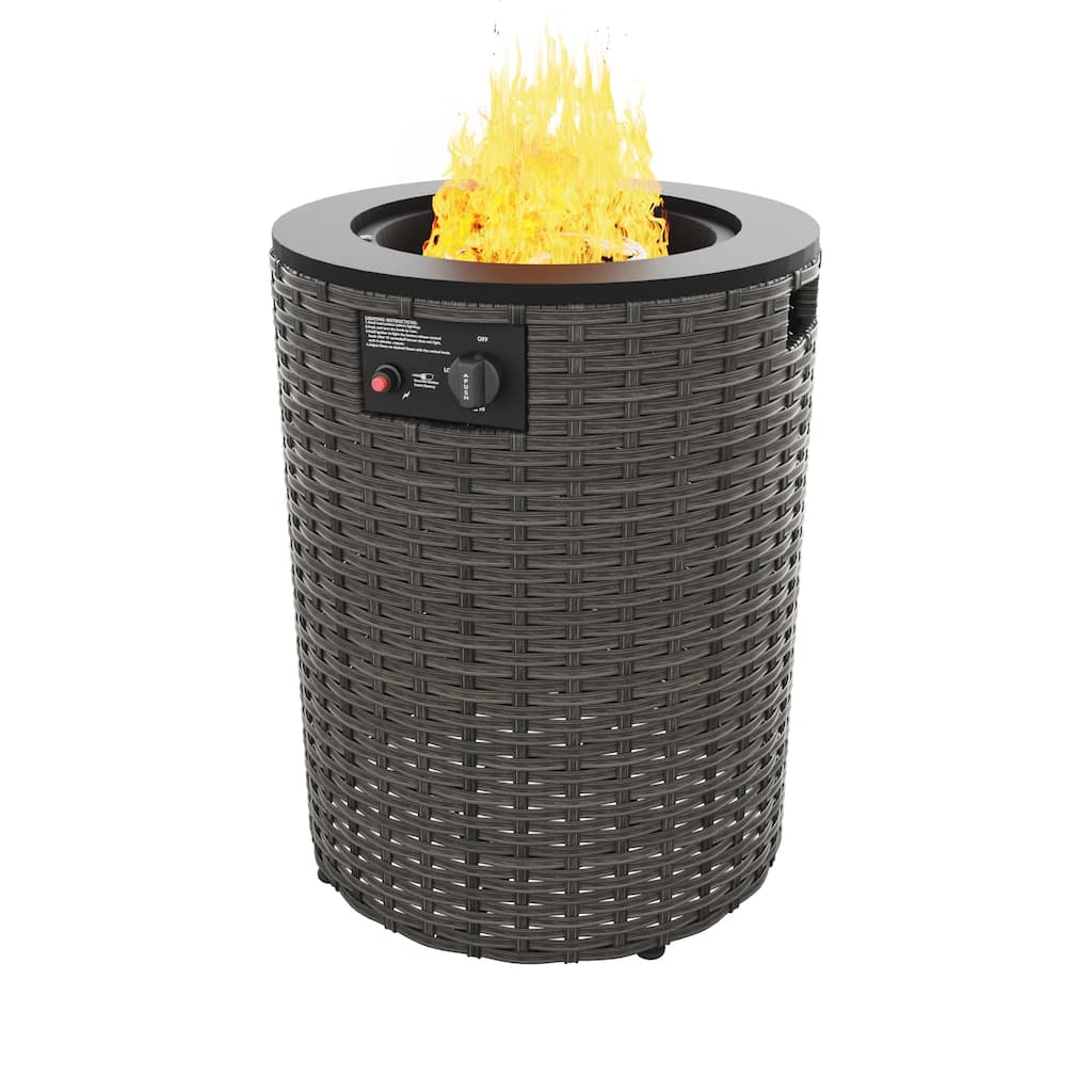 Cozywor 18" Gas Fire Pit Table, 50000 BTU Outdoor Rattan & Wicker Propane Fire Pit Table, with Round Black Steel Tabletop - N/A