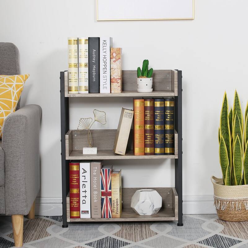 Javlergo Set of 2 Small Bookshelf, 3-Tier Open Bookcase Storage Display Shelves