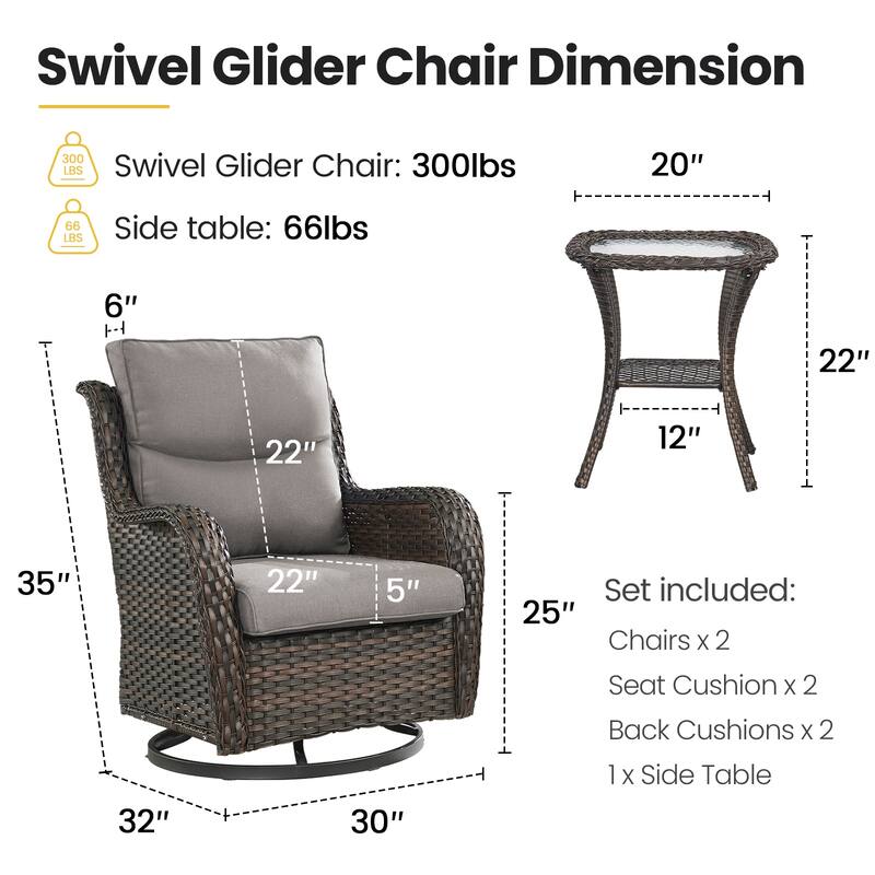 Outdoor Swivel Rcoker Patio Chair with Coffee Table