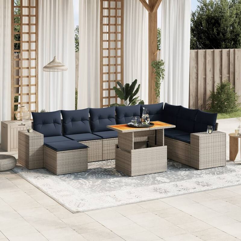 vidaXL Patio Sofa Set with Cushions Outdoor Furniture 9 Piece Poly Rattan - 24.4 x 24.4 x 27.2 - Grey