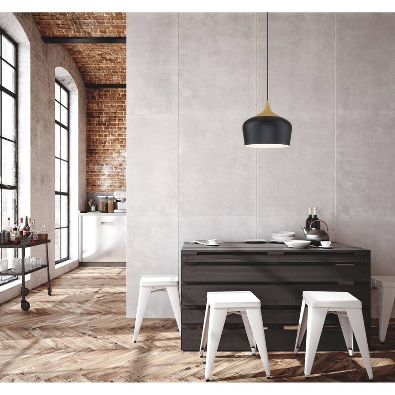 Access Lighting Blend - Bell Pendant - Black with Wood Grain Finish - Black Cord - Replaceable LED