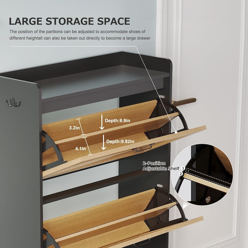 Shoe Cabinet with 2 Flip Drawers and Open Shelves