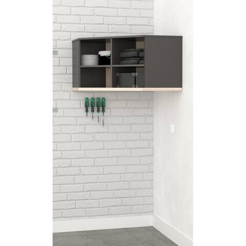 Inval Kratos Dark Grey and Maple Wall-Mounted Corner Garage Storage Shelves