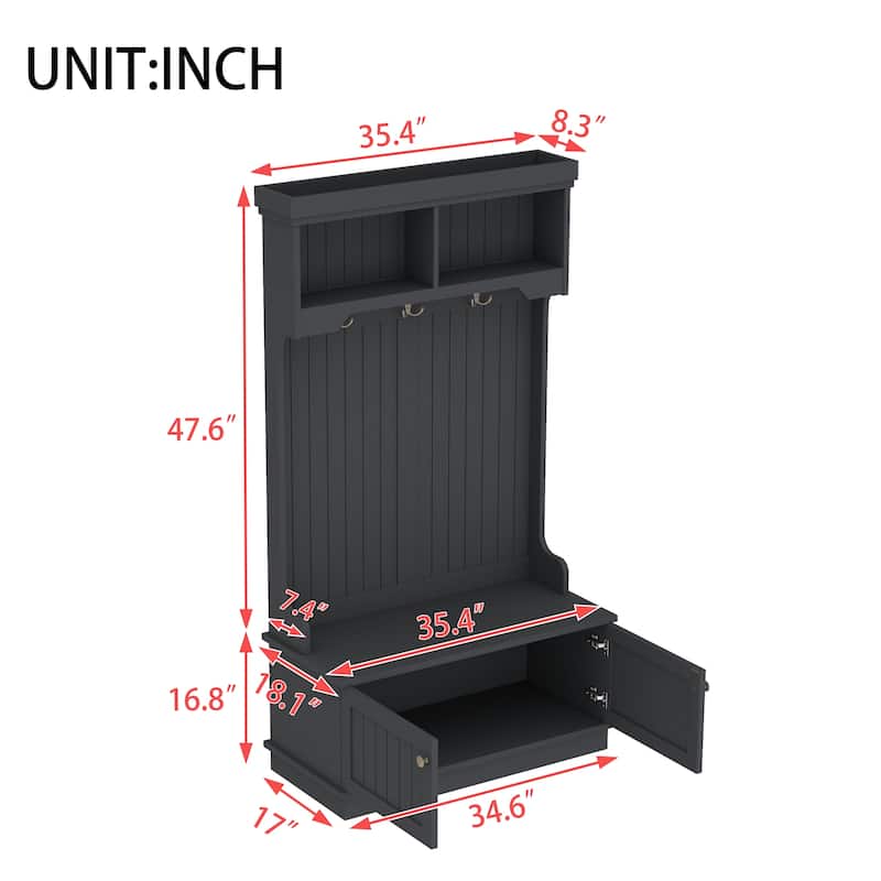 35.4" 4-in-1 Hall Tree with Bench, Shoe Storage, Hooks & Open Shelves, Entryway & Mudroom Organizer
