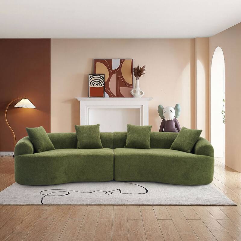 Modern Minimalist 3-Seater Frame-Free Compressed Chenille Upholstered Sectional Sofa - Green