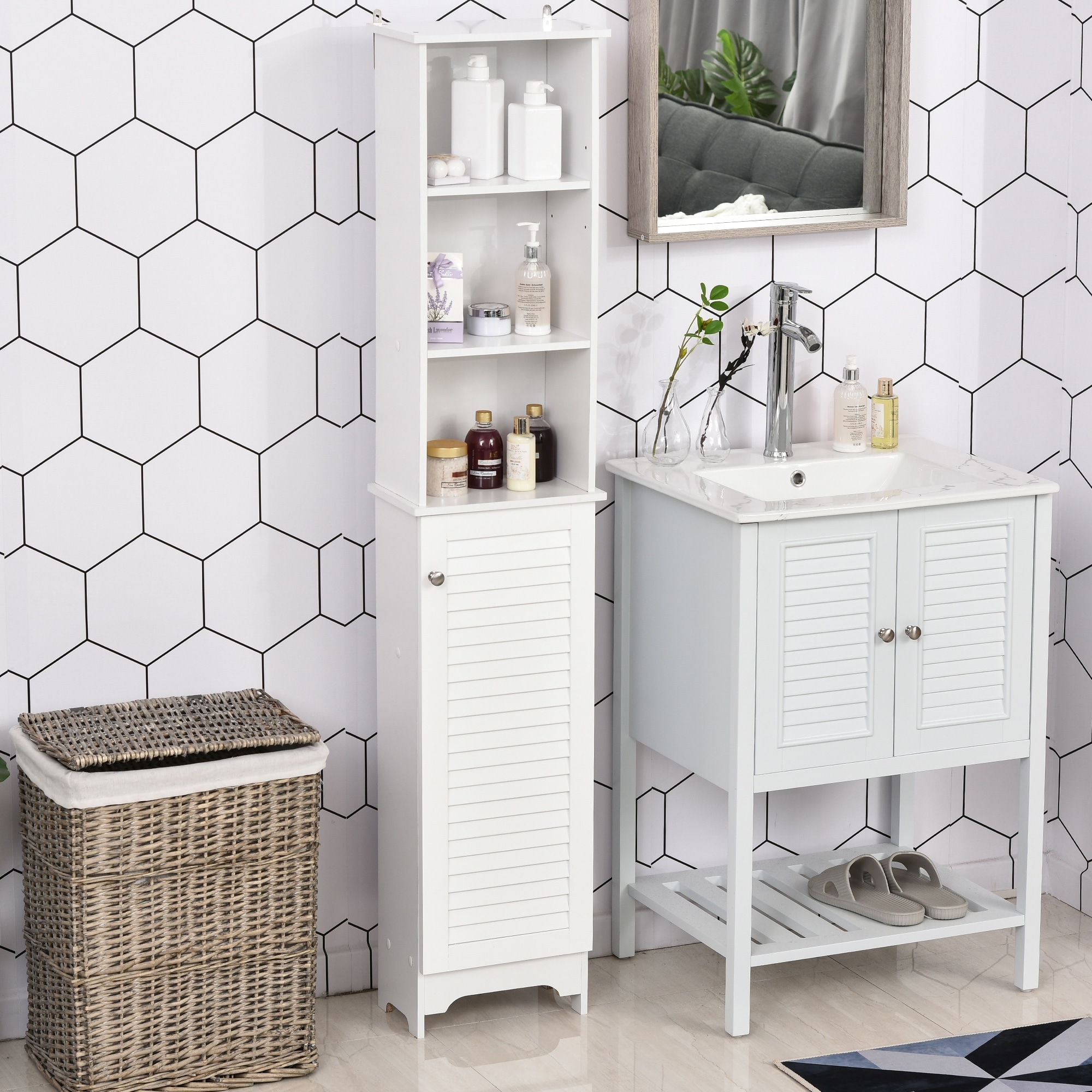 Home Discount Priano Bathroom Cabinet Storage Cupboard Floor Standing Tallboy Unit White 