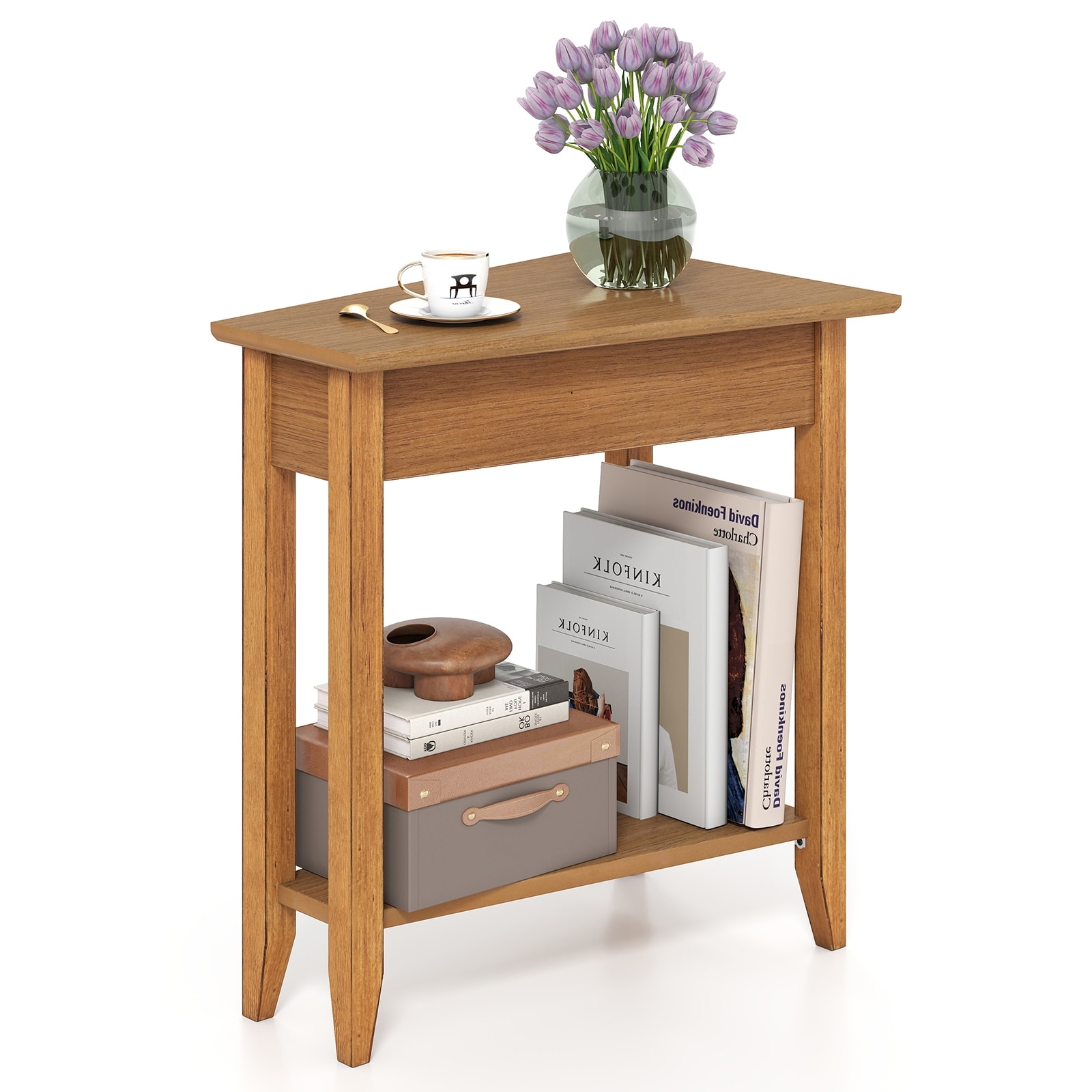 Gymax 2-Tier End Table Irregular Narrow Sofa Side Nightstand w/