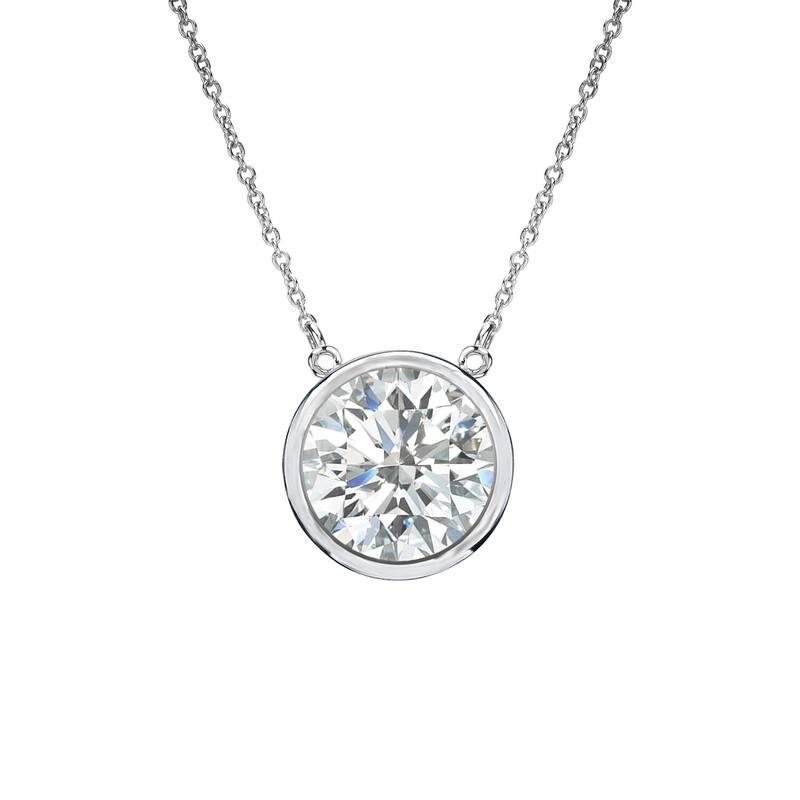 Auriya 3/4ctw Round Solitaire Diamond Necklace 14k Gold Bezel-set - 5.9mm (I-J, SI1-SI2)