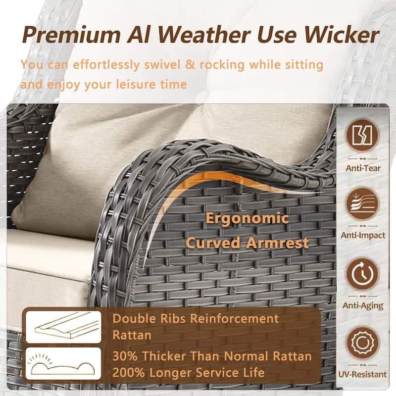 6 Piece Wicker Outdoor Patio Furniture Set Swivel Chairs Sofa Ottoman