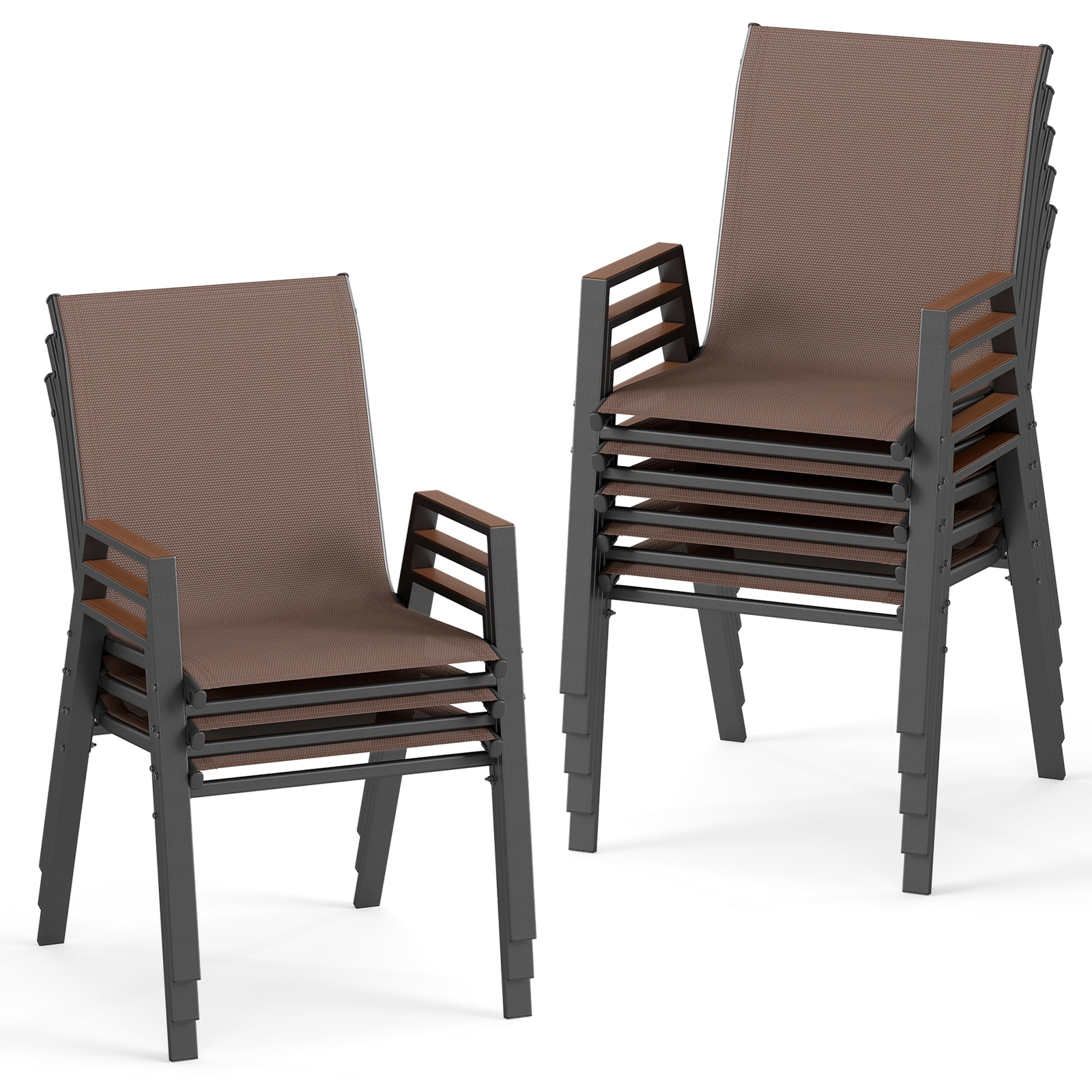 Gymax Stackable Patio Chairs Set of 8 w/High Backs Wood-Plastic