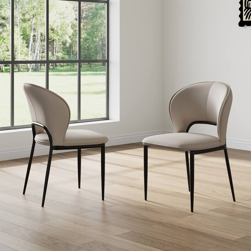 Modern Fully Assembled Dining Chairs, Faux Leather, Light Gray & Brown Options, Set of 2 - Grey